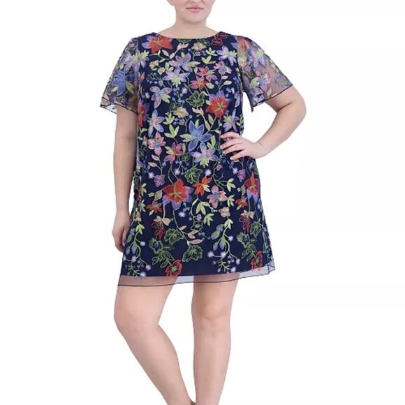 139$ Jessica Howard Floral Boat Neck Mini Shift Dress Plus Size 18 Multicolor